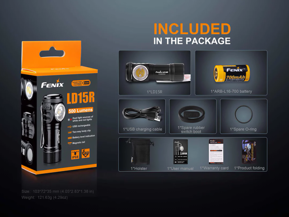 FENIX | LD15R USB Rechargeable Right Angle Flashlight